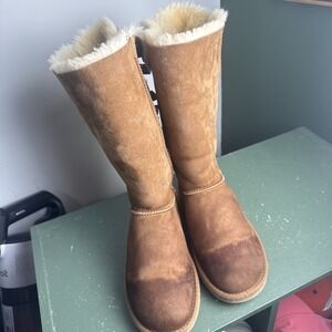 UGG Australia Bailey Tall II Women's Boots Chestnut Brown Sheepskin Satin Bow 6